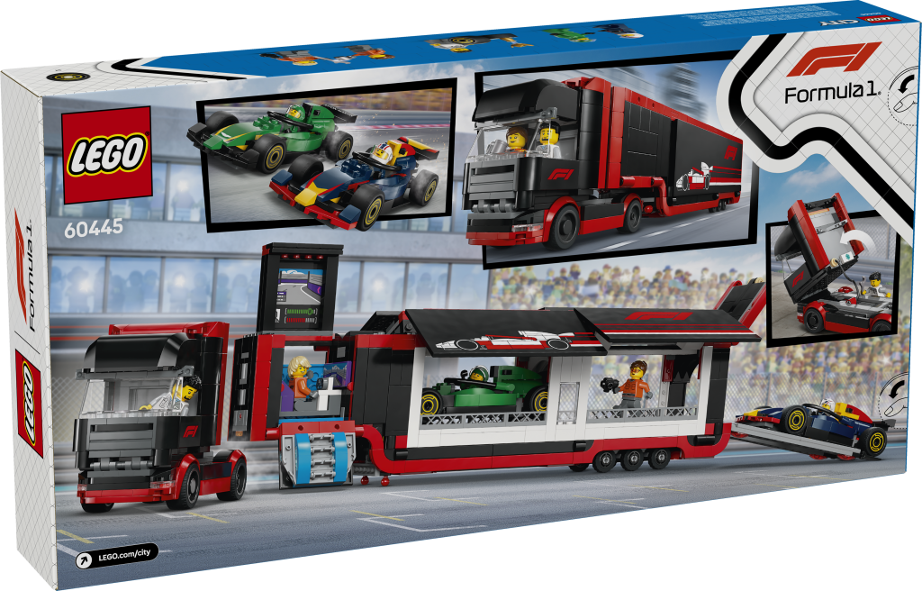 LEGO City 60445 F1 Truck with RB20 AMR24 F1 Cars box back 1024x656