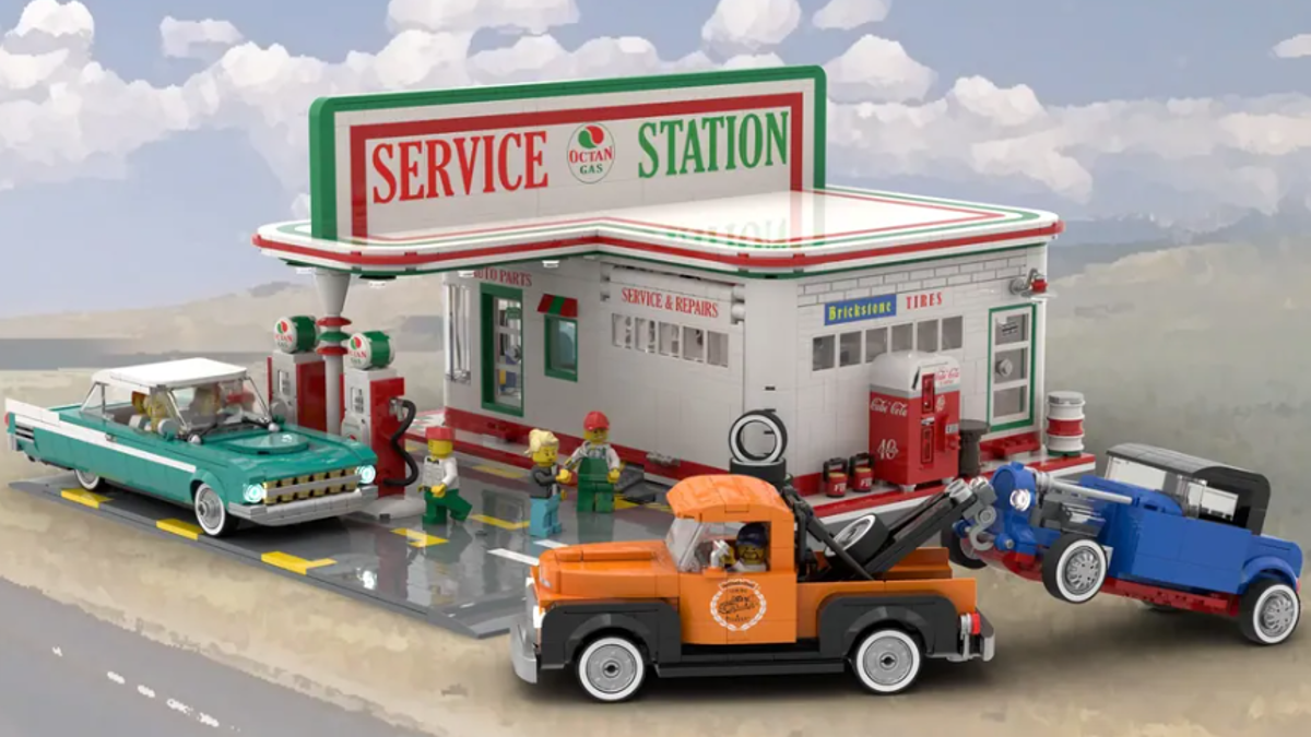 LEGO Ideas The Vintage Service Station rolls into view with 10K supporters