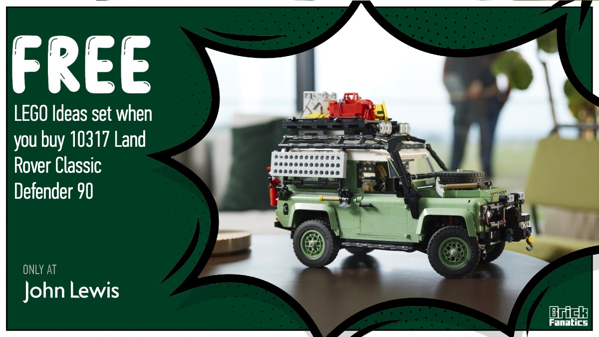 Buy LEGO Icons Land Rover Defender at John Lewis, get a LEGO Ideas set for free